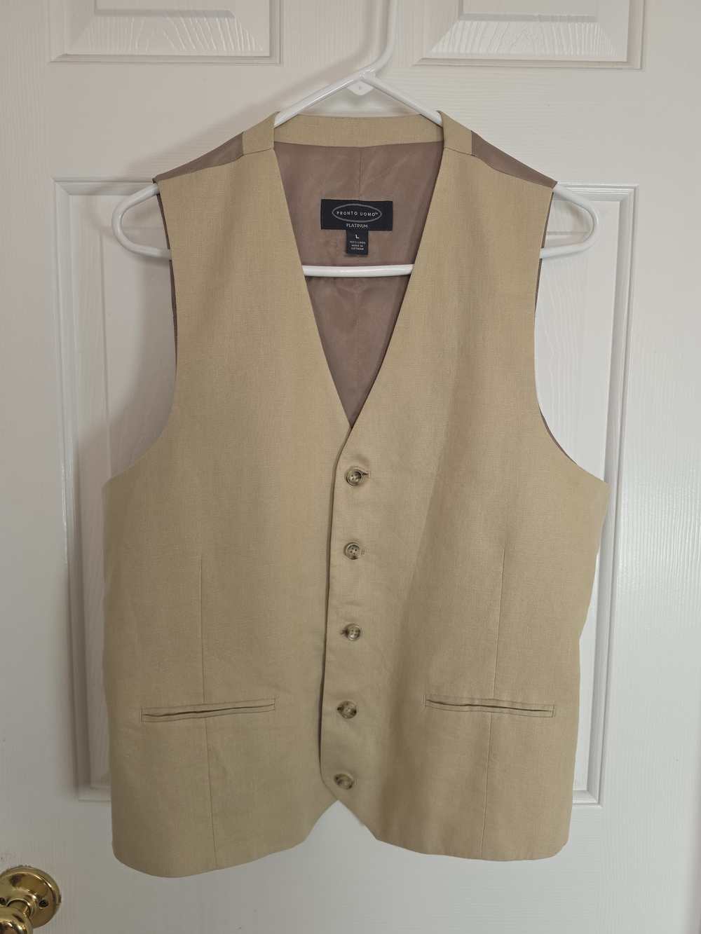 Pronto Uomo Heritage Beige Linen Button Front Tailored Vest